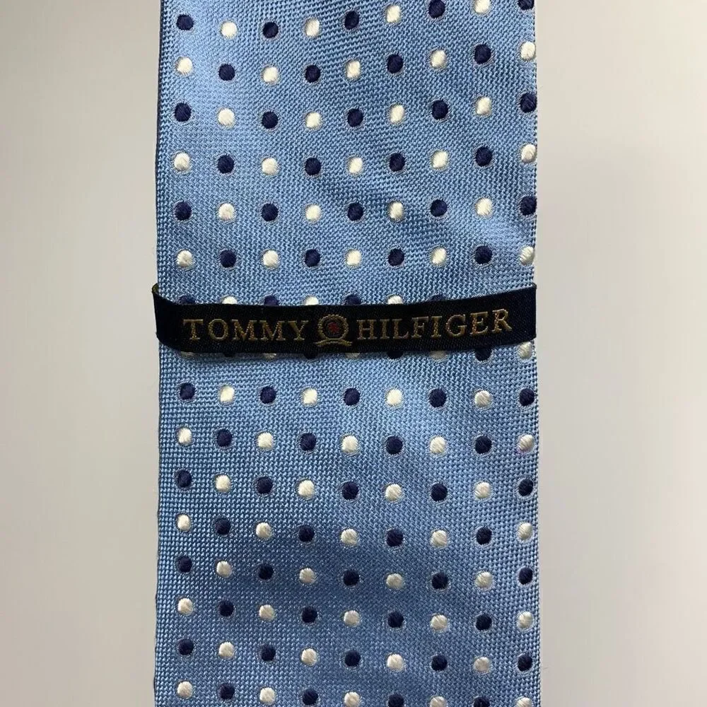 Tommy Hilfiger Men's Polka Dots Print Silk Blend Neck Tie Blue NWT